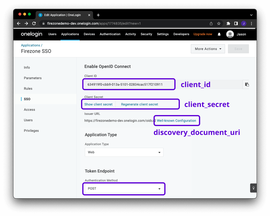 onelogin config parameters